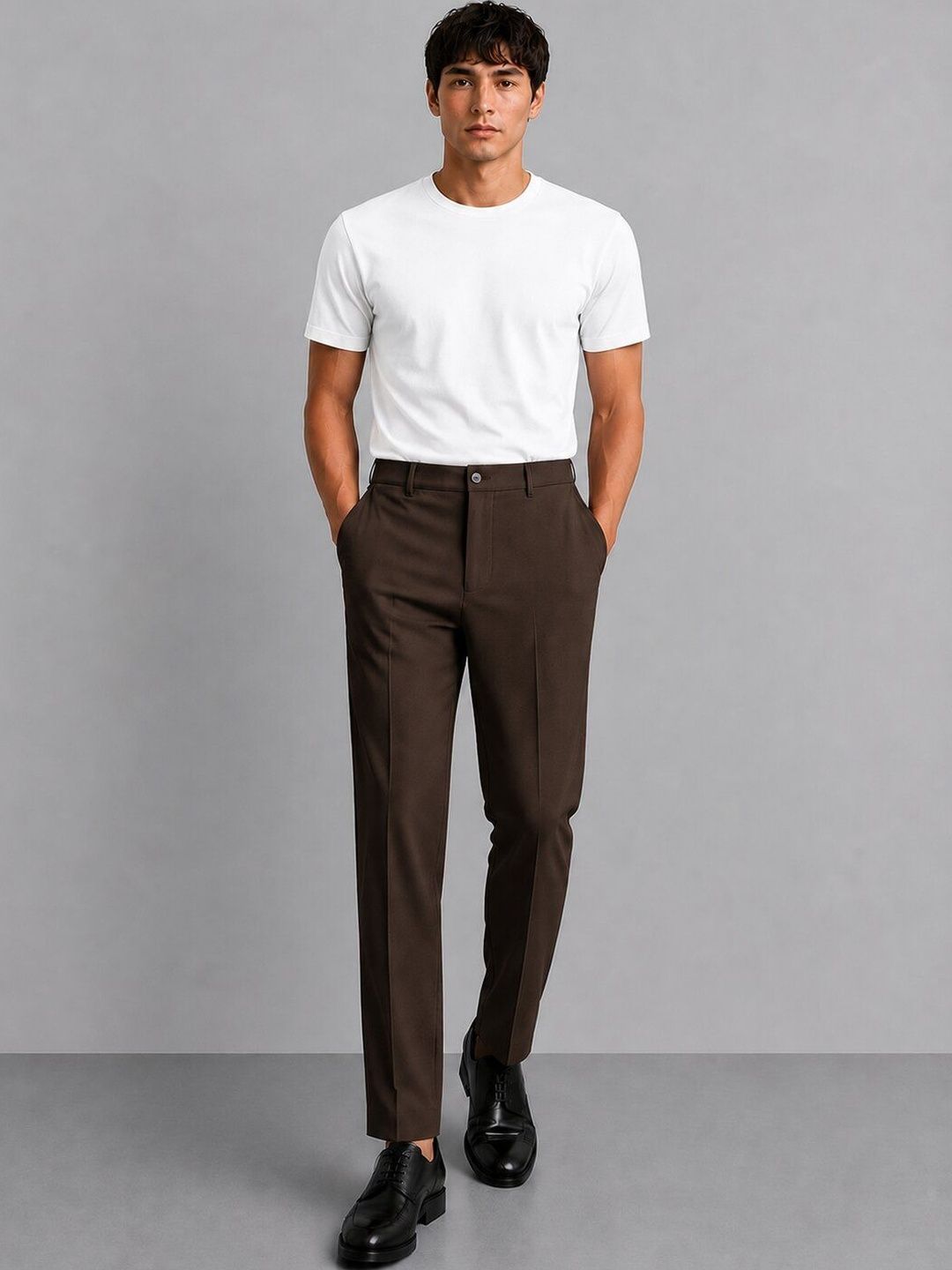SAINT PEACH Men's Mid-Rise Straight Fit Formal Pant