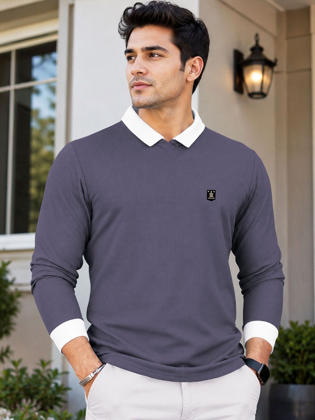 VeBNoR Men Polo Collar T-shirt