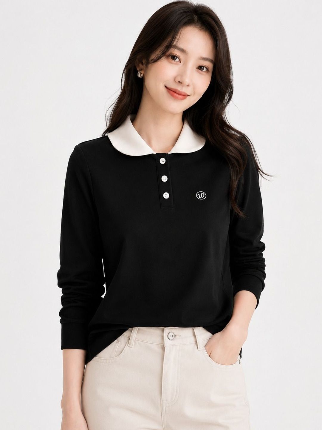 FERY LONDON Women Brand Logo Polo Collar Pockets T-shirt