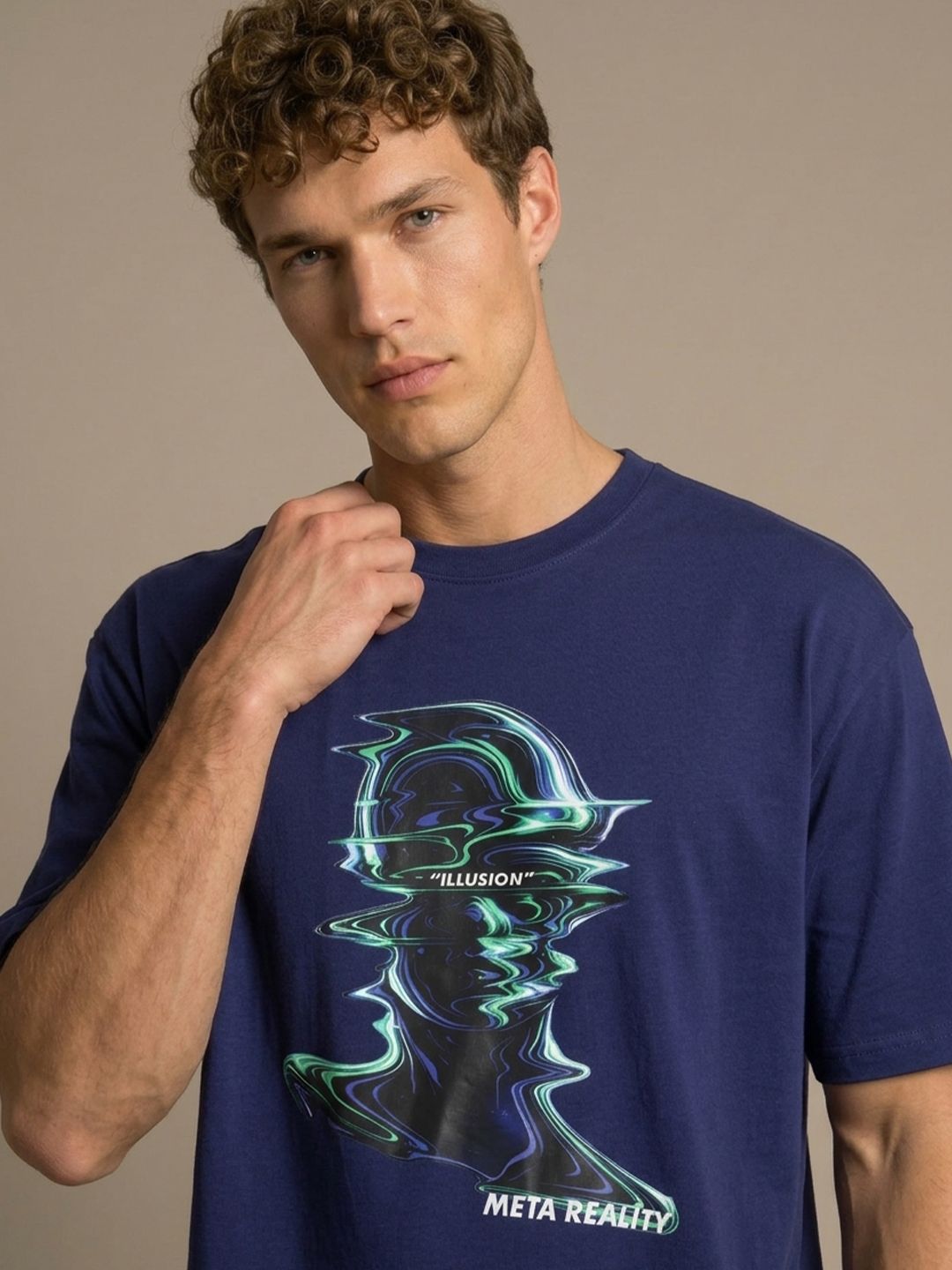 Navy Blue Graphic Printed Regular Fit Tshirt