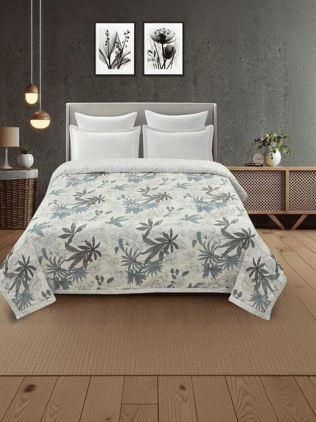 RF RELAXFEEL Grey Floral AC Room 210 GSM Dohar