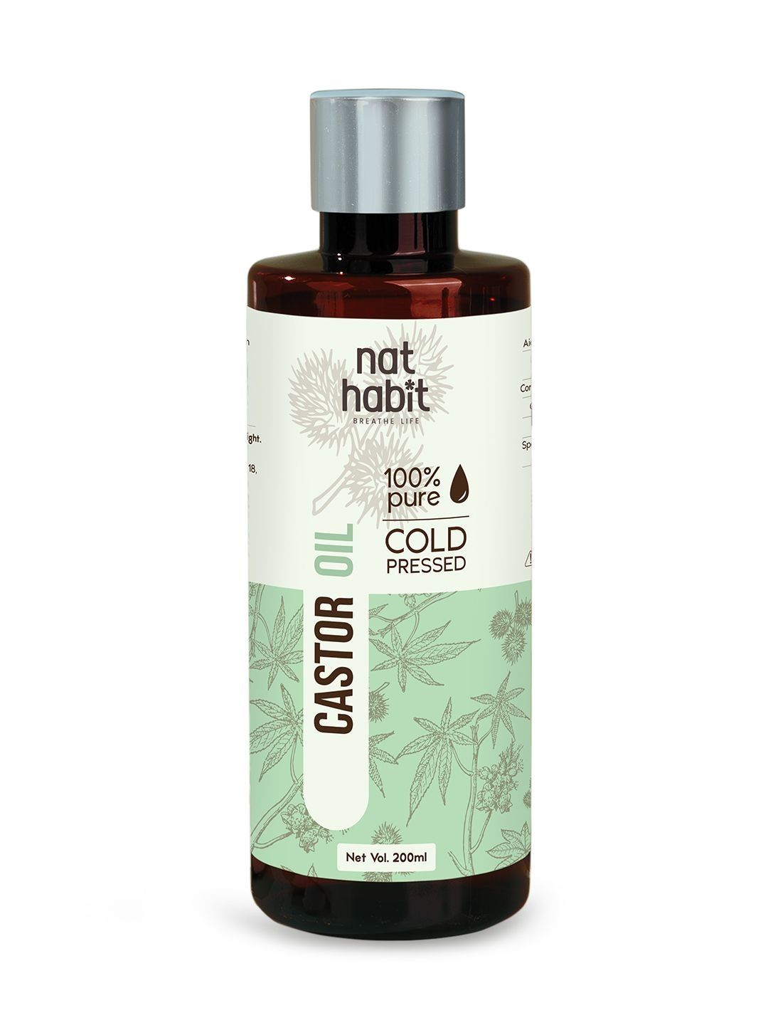 Nat Habit Cold Pressed 100% Pure Castor Oil with Vitamin E & Omega-6 for Skin & Hair-200ml