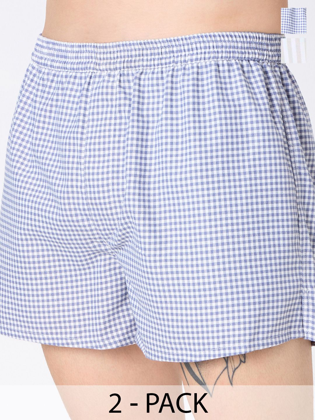 VASTRADO Aegean Blue Checks & White Striped Boxers