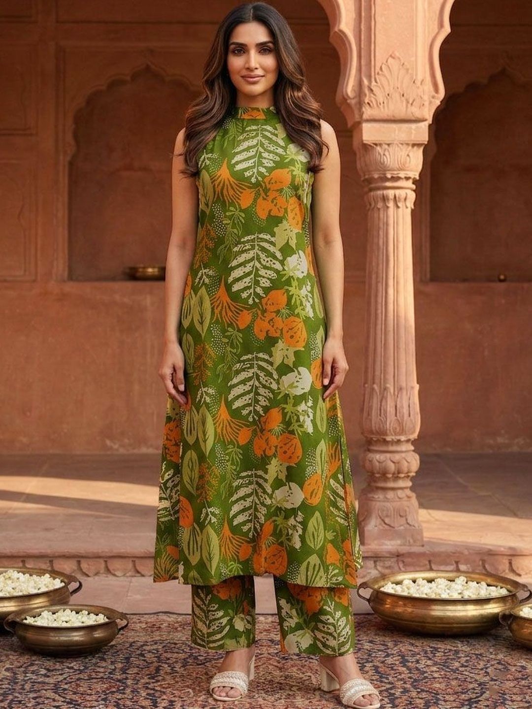 Oomph! Women Floral Printed Regular Kurta with Trousers