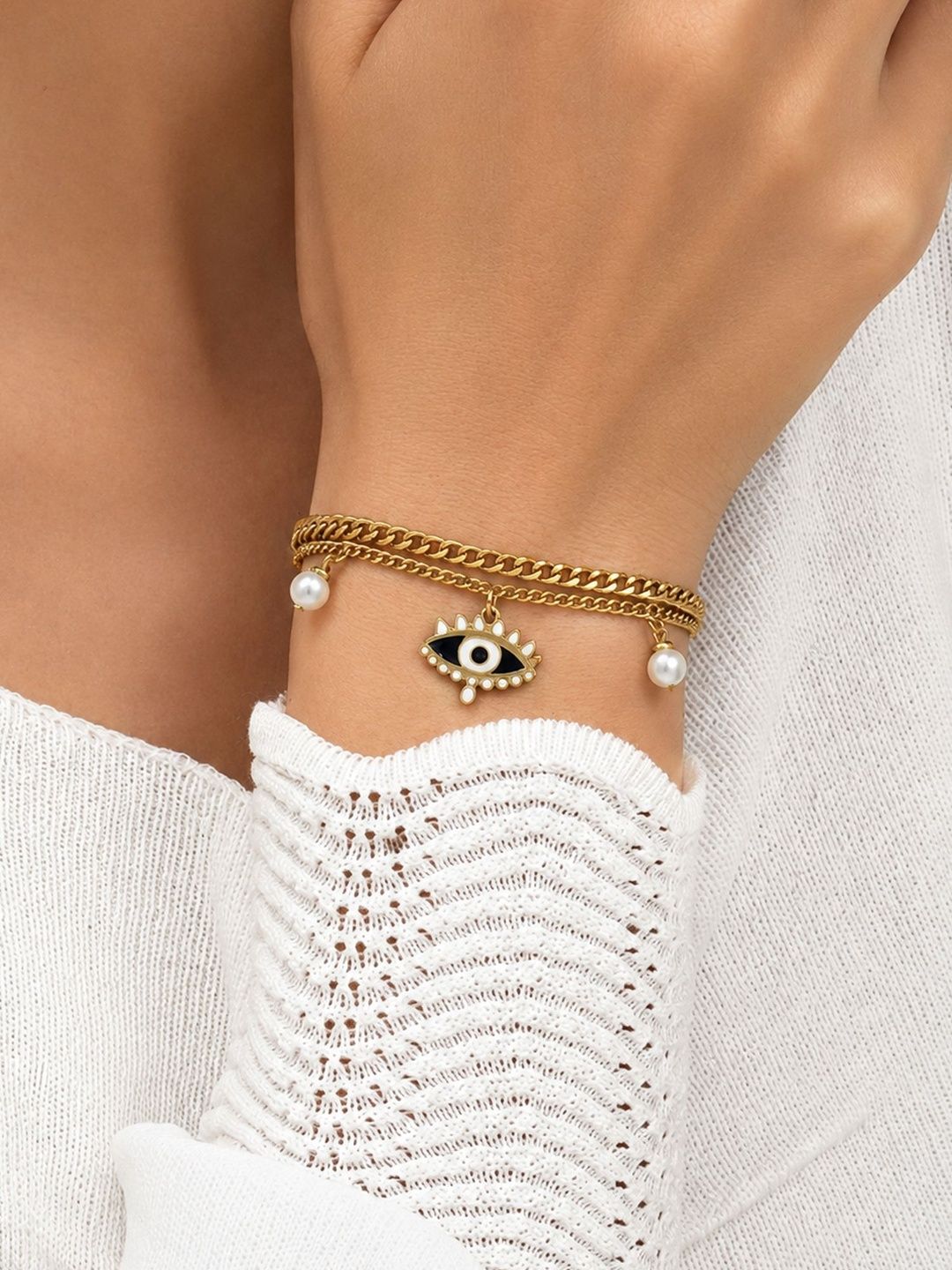 ARTKLIM Women Brass Cubic Zirconia Gold-Plated Charm Bracelet