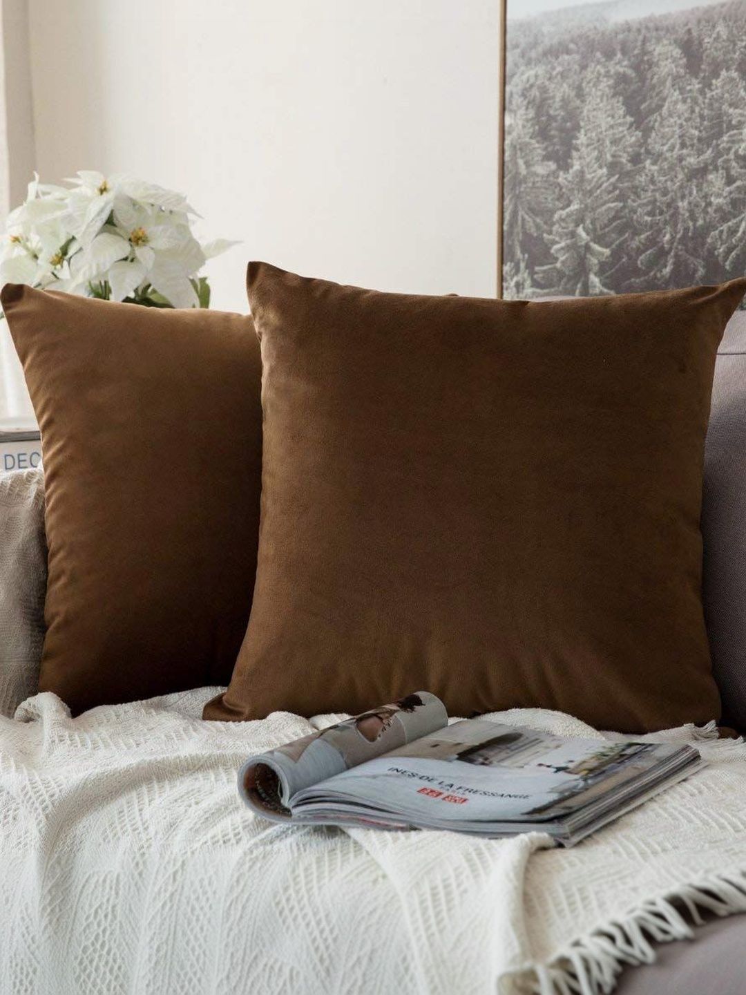 Khooti Brown Set of 2 Velvet Square Cushion Covers