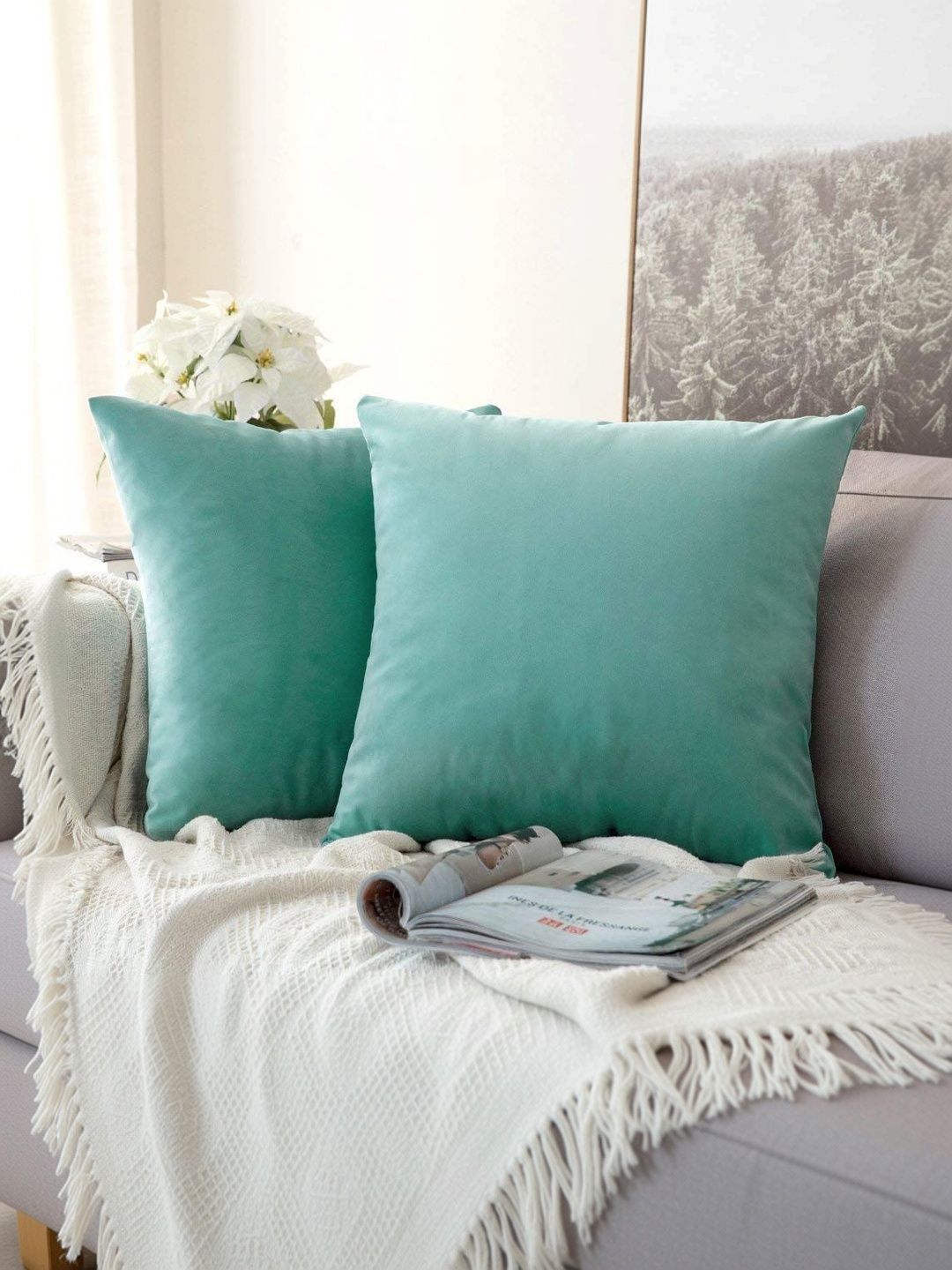 Khooti Teal Set of 2 Velvet Square Cushion Covers