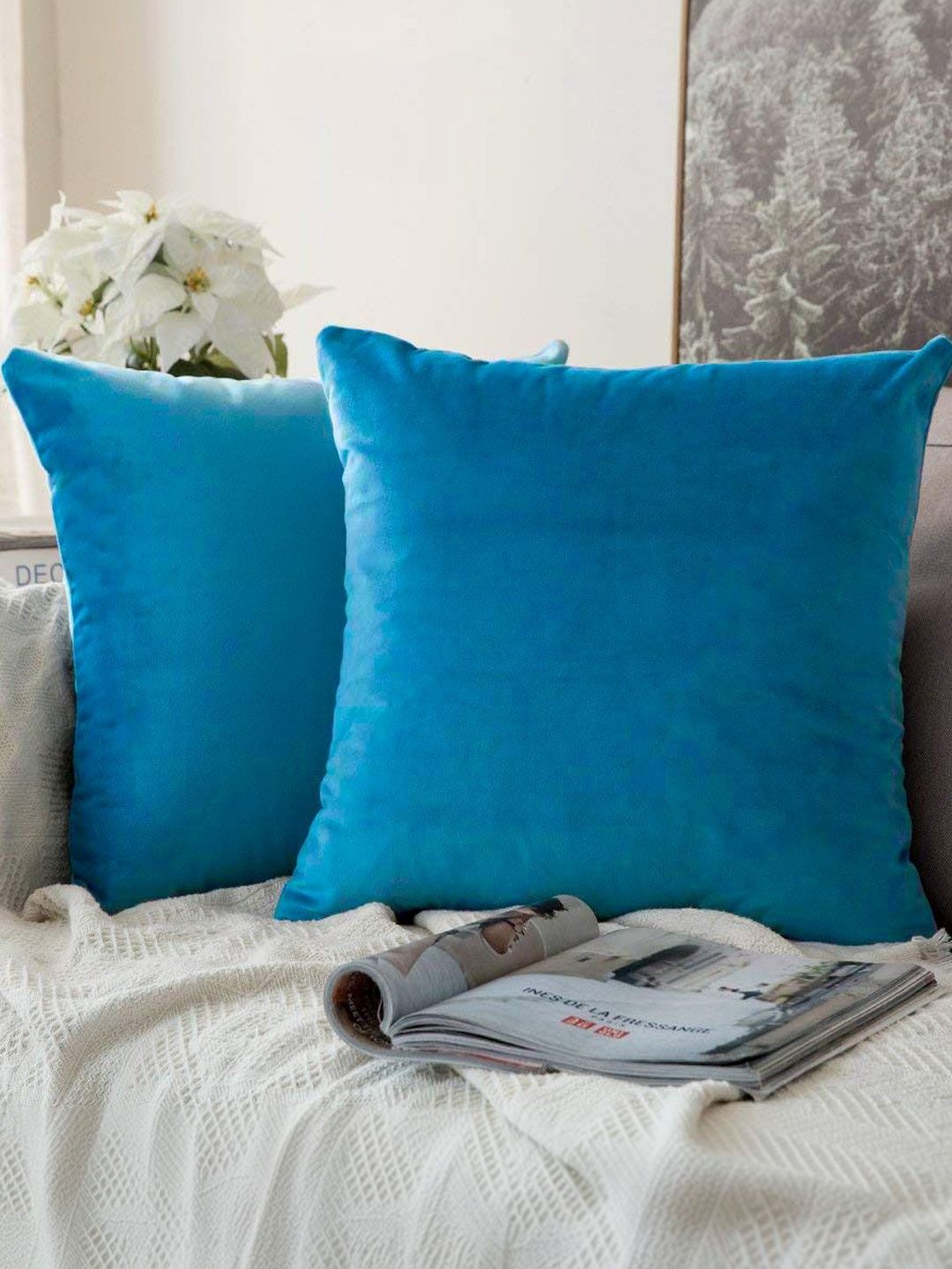 Khooti Blue Set of 2 Velvet Square Cushion Covers