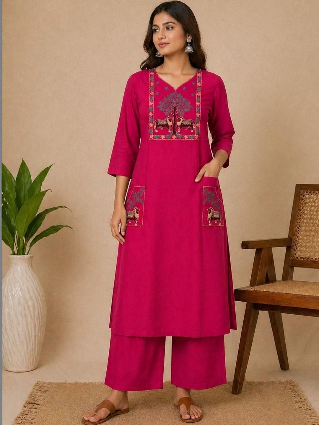 KALINI Women Ethnic Motifs Embroidered Regular Thread Work Kurta with Palazzos