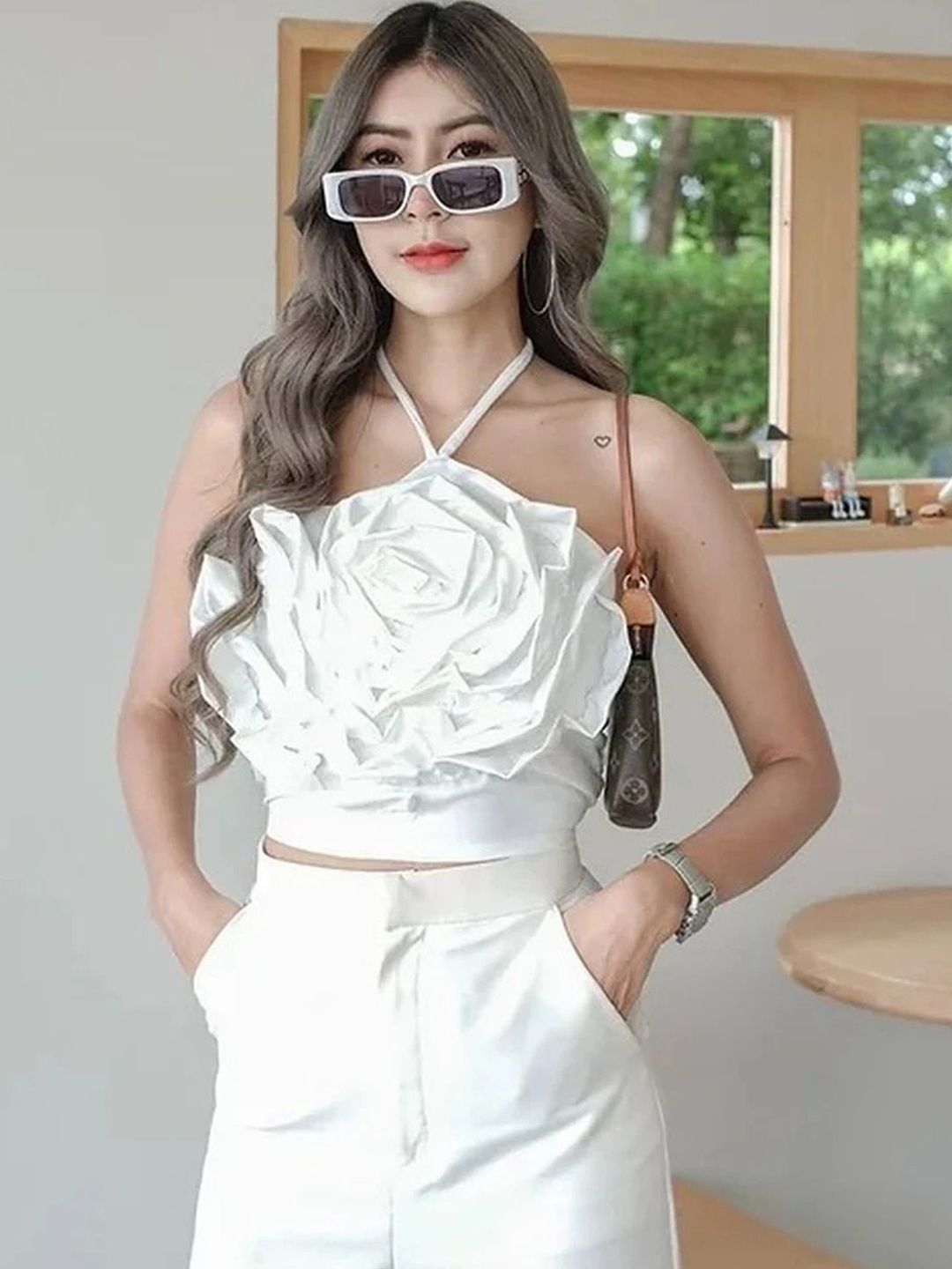 Lush&Loom Lifestyle Halter Neck Ruffles Cotton Crop Top
