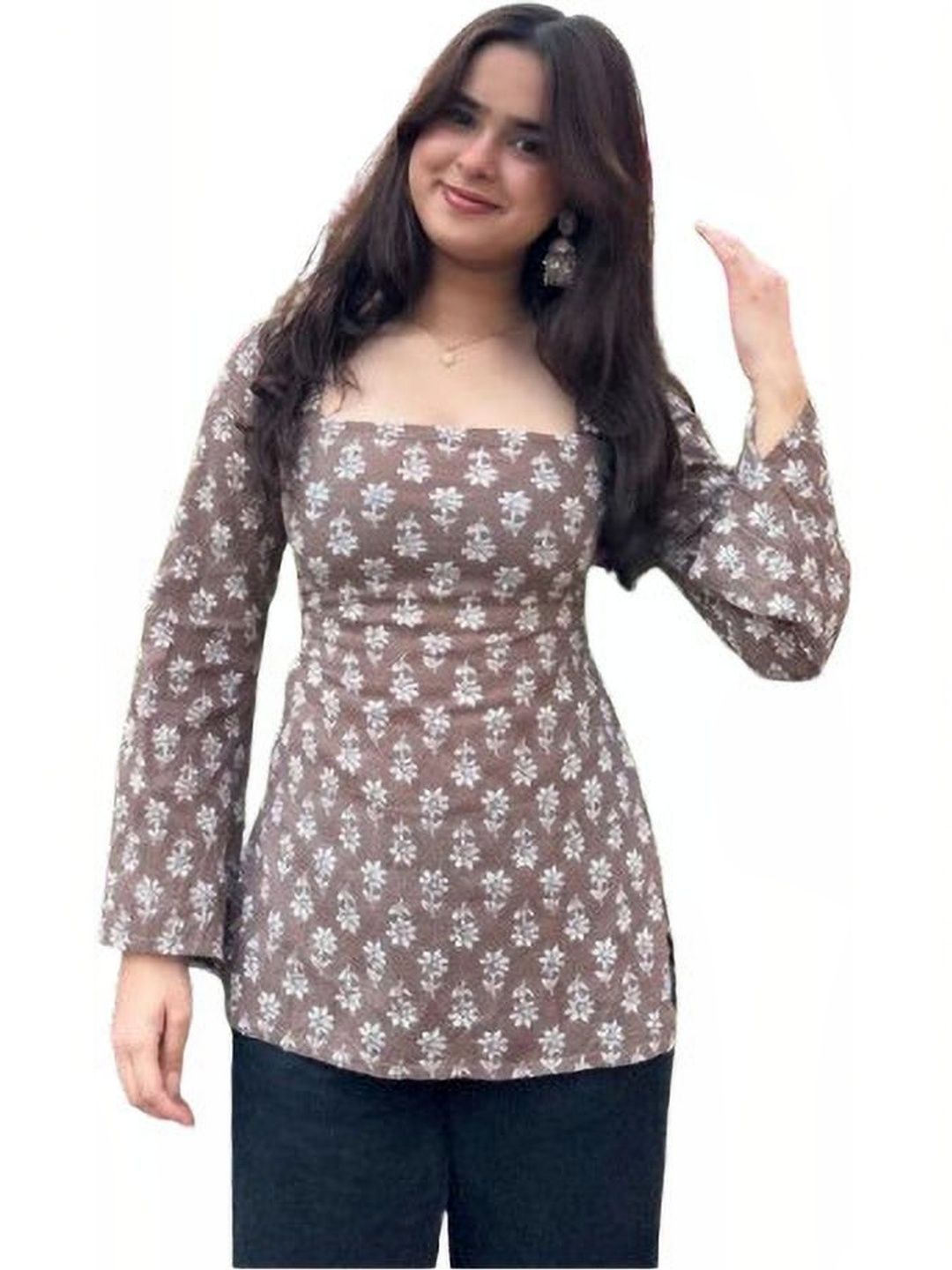 NEW4U Women Ethnic Motifs Printed Flared Sleeves Indie Prints Kurta