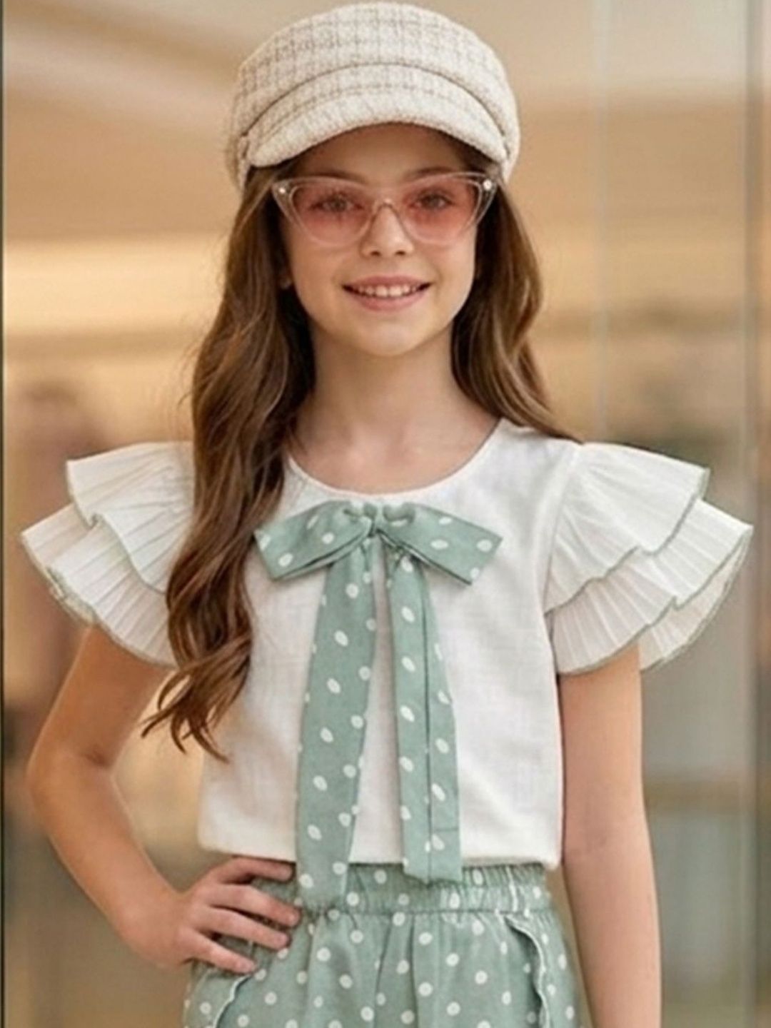 Flutter Sleeve Ruffles Cotton Top