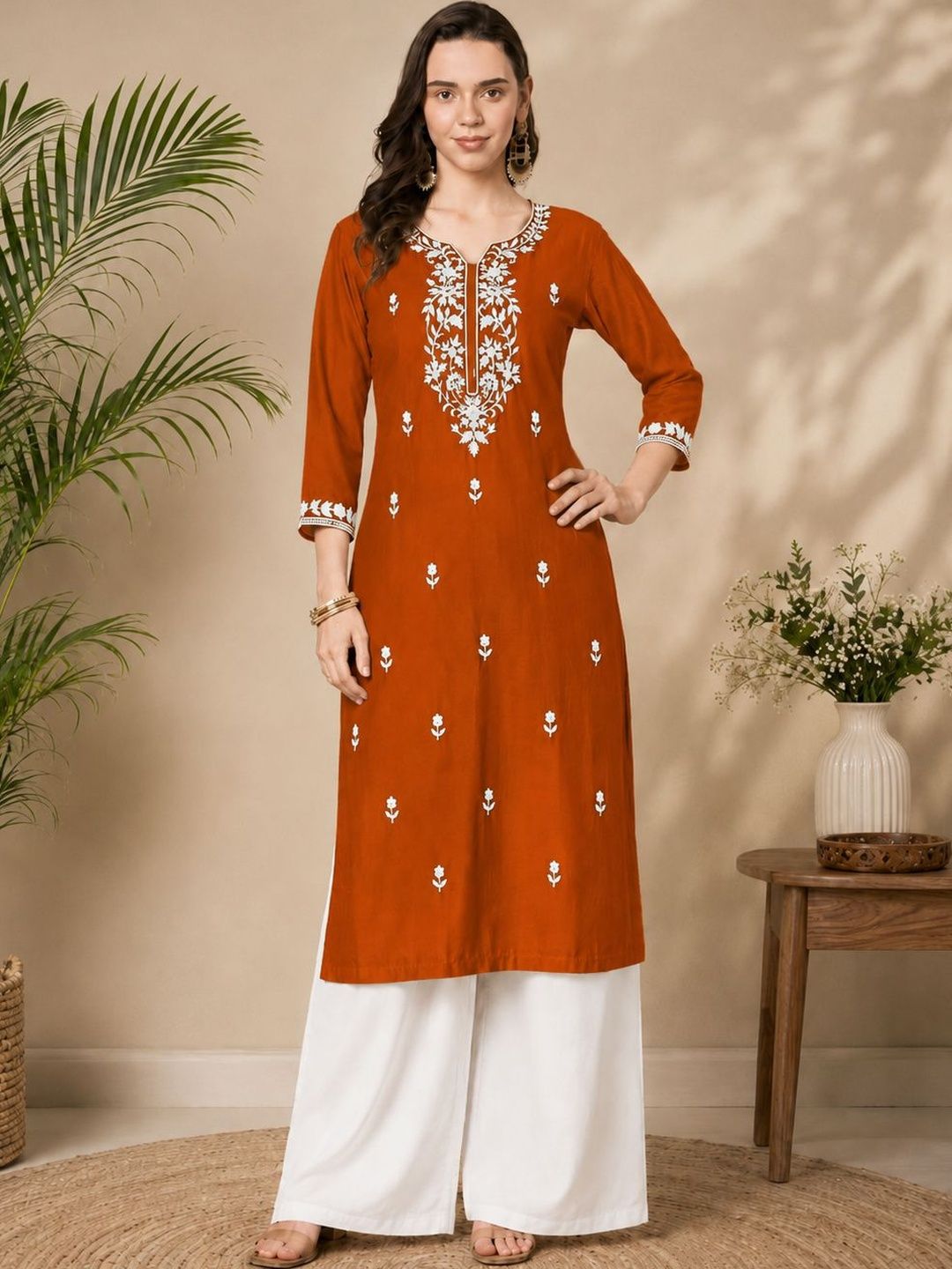 FORKEY Women Embroidered Thread Work Kurta