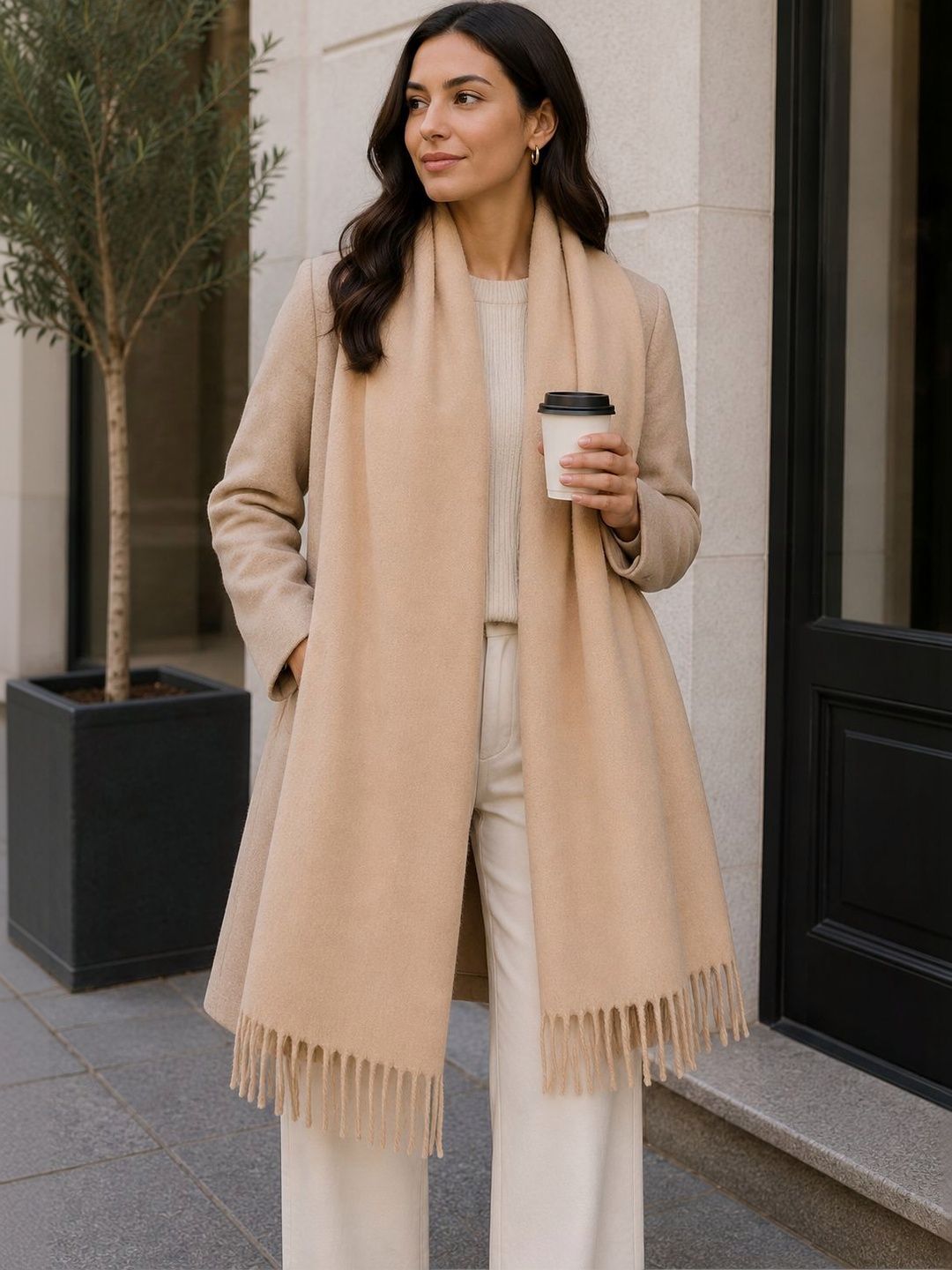 Beau Design Women Scarf Has Tasselled Border