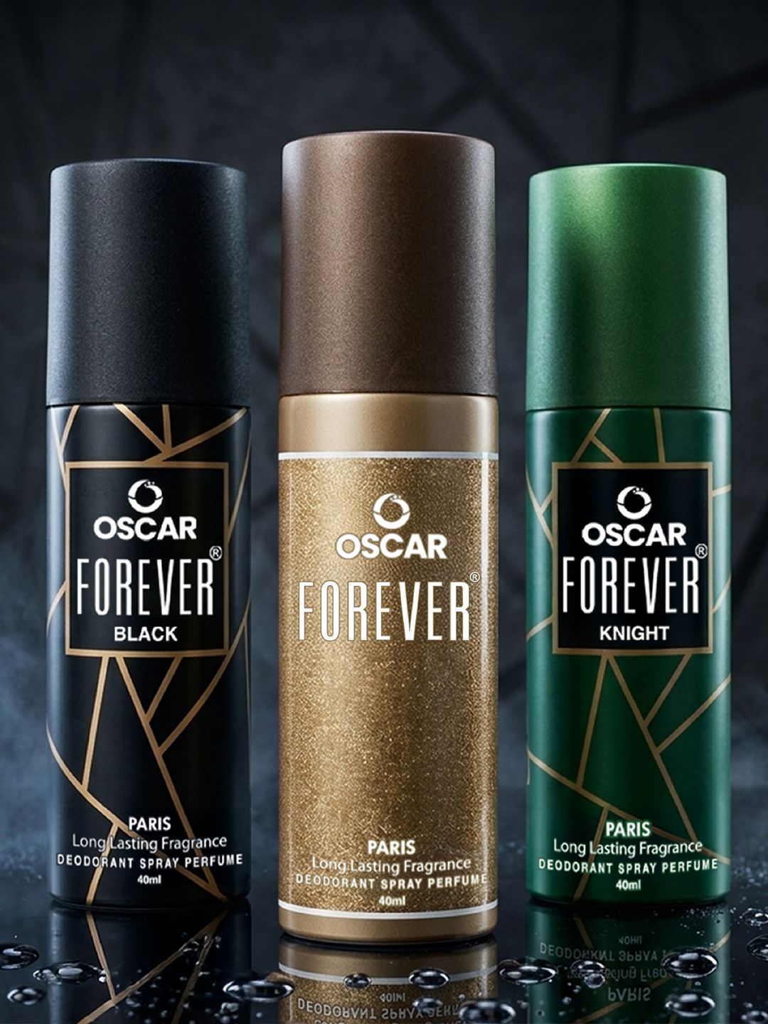 OSCAR Set Of 3 Forever Paris Black & Knight Long-Lasting Deodorants - 40 ml Each
