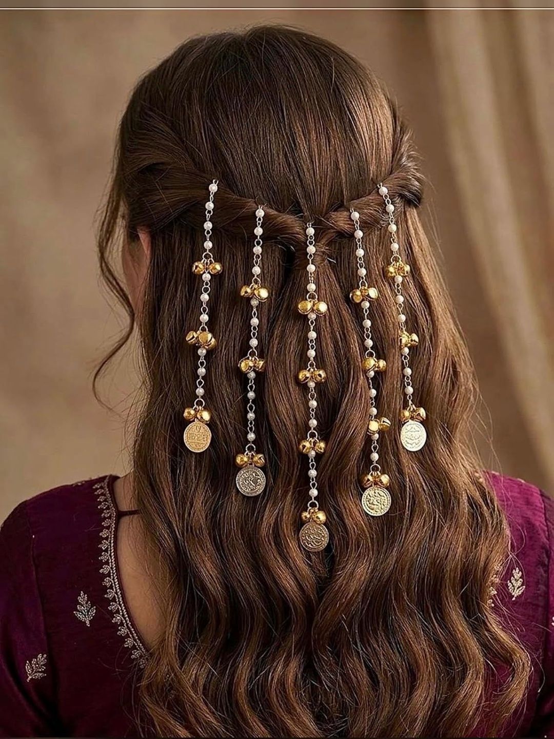 Pearls N Twirls Women Set of 5 Gold Ethnic Beaded Metal Bobby Pins Hair Accessory