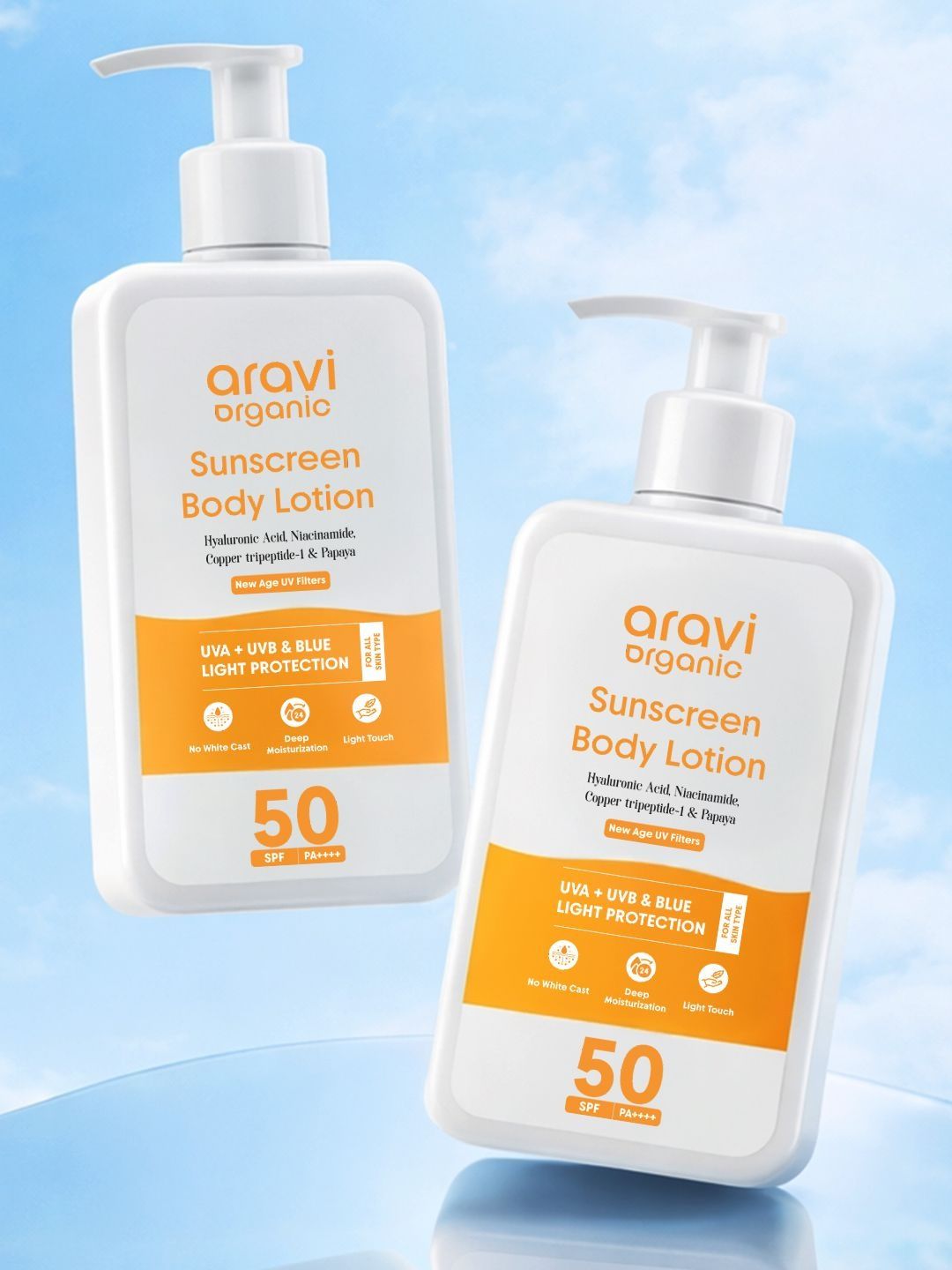 Aravi Organic Oil-Free SPF 50 Sunscreen Body Lotion PA++++ & In-vivo Tested | Pack Of 2