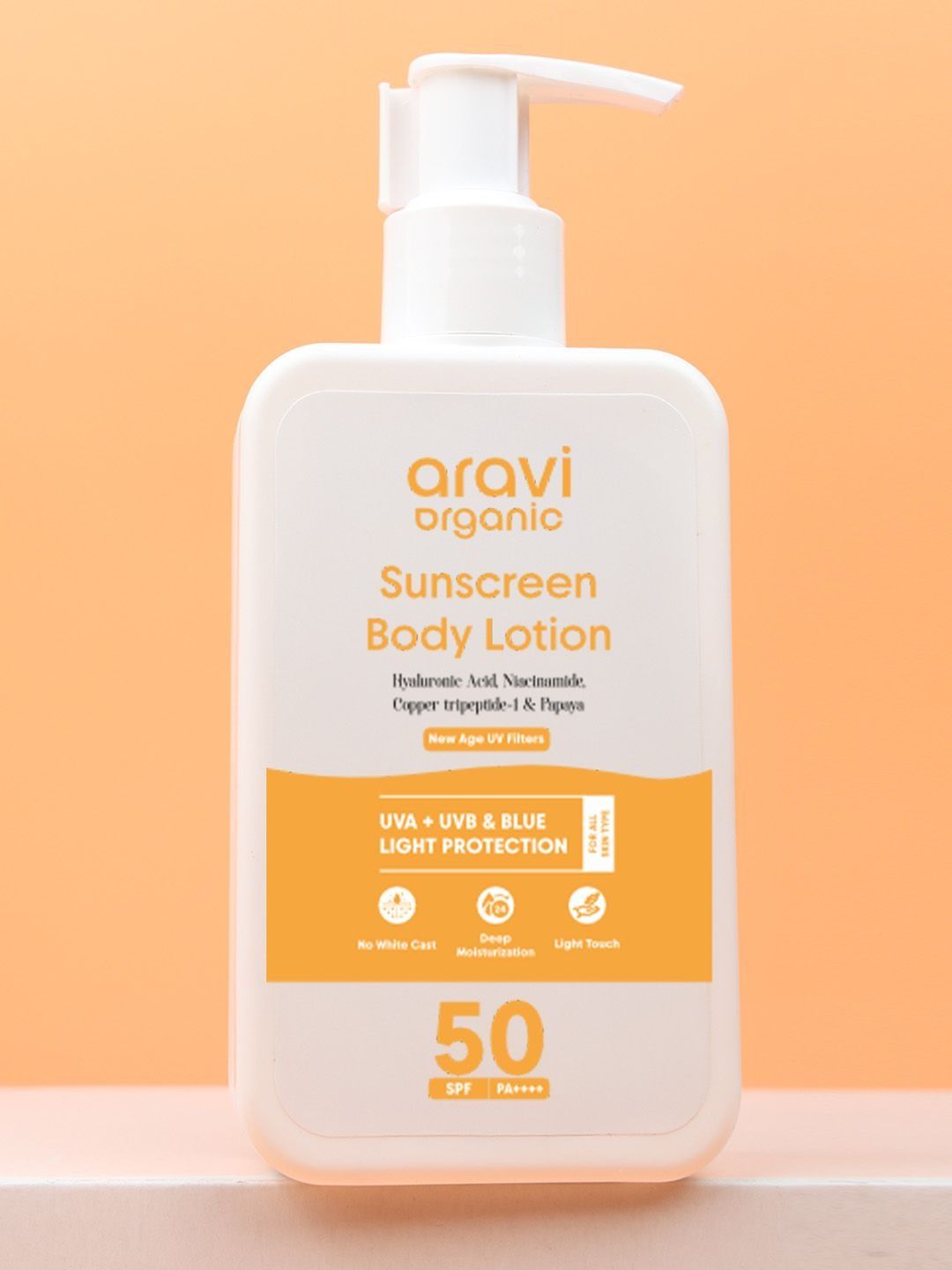 Aravi Organic Oil-Free SPF 50 Sunscreen Body Lotion PA++++ & In-vivo Tested - 200ml