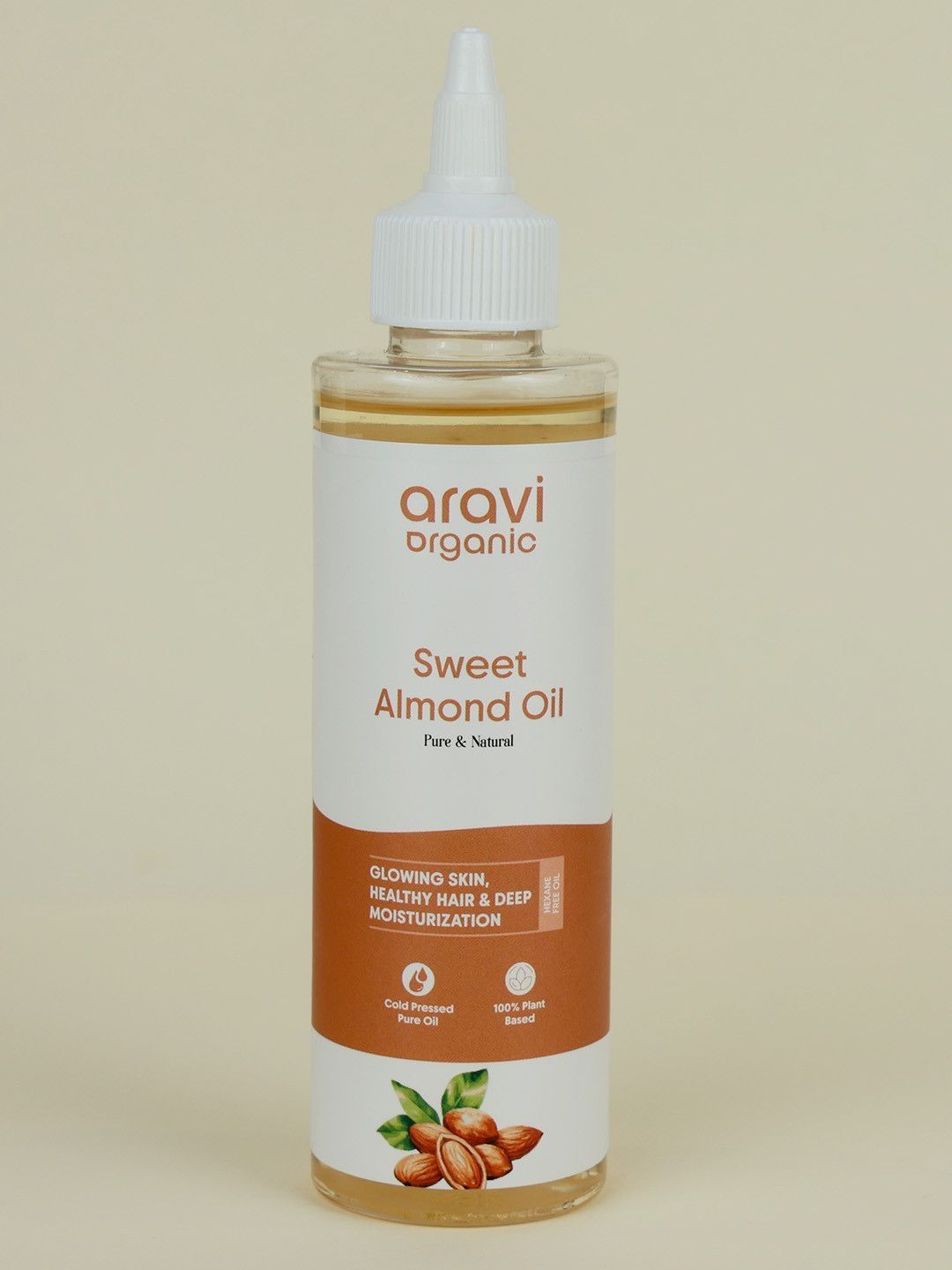 Aravi Organic Pure Cold Pressed Almond Oil For Hair Growth, Skin & Moisturizing - 200ml