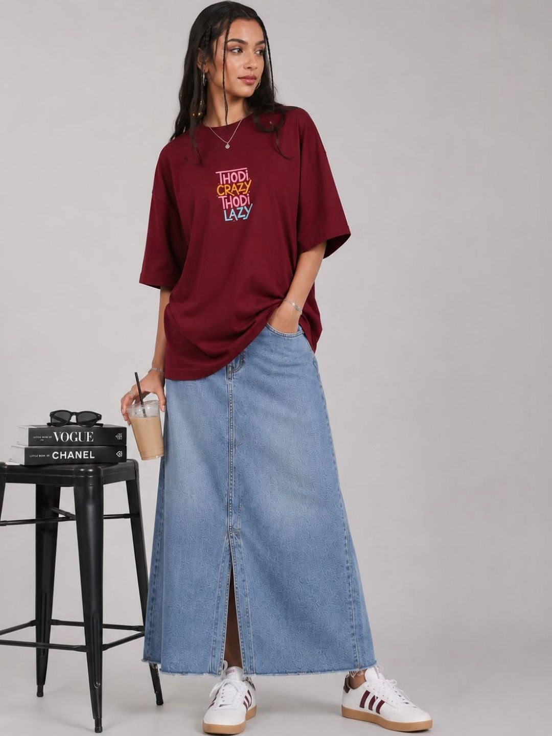YAK YAK Women Typography Printed Drop-Shoulder Sleeves T-shirt