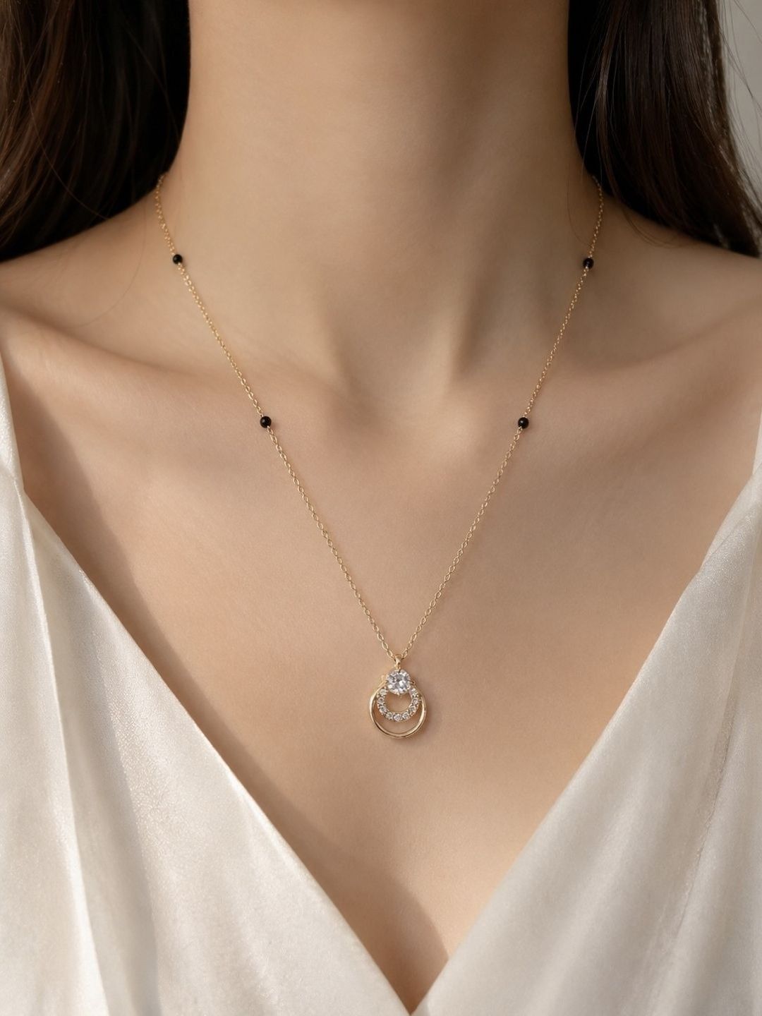Zeviel Gold-Plated Artificial Stones and Beads Mangalsutra
