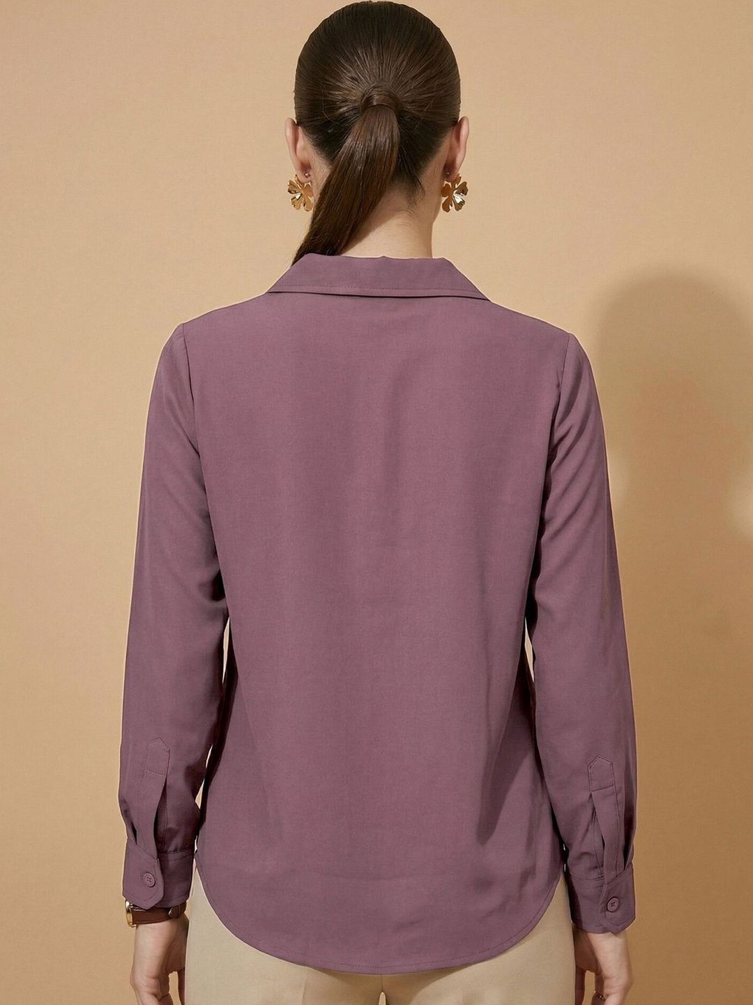 Mauve Solid Shirt Style Casual Top 2