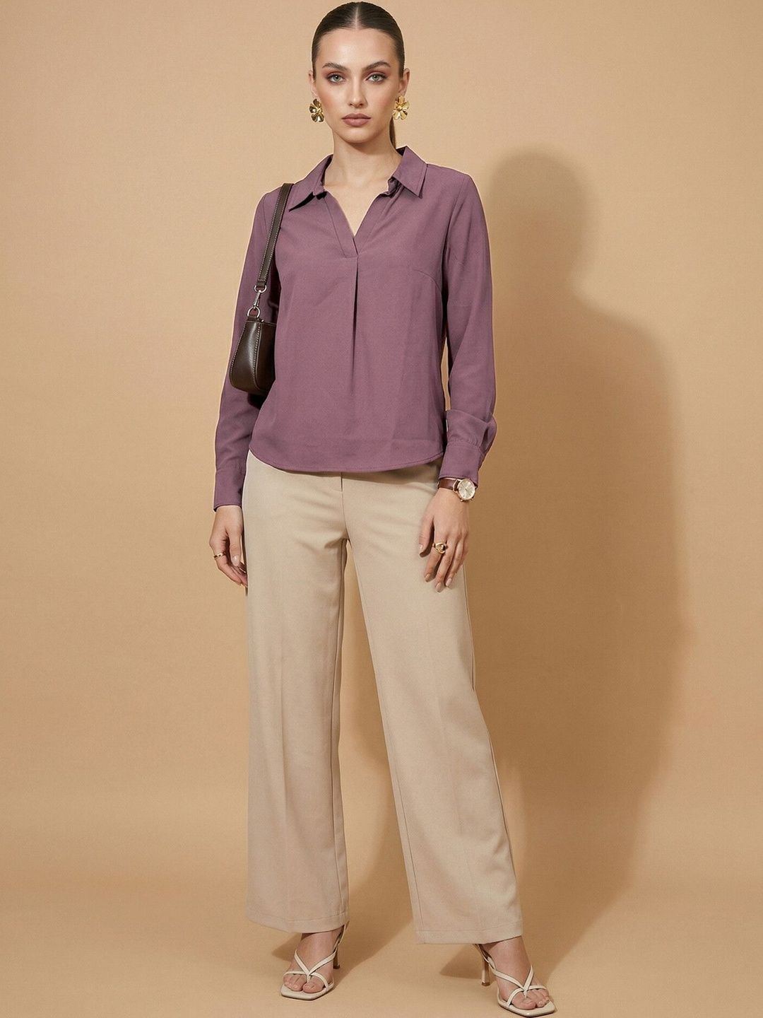 Mauve Solid Shirt Style Casual Top 6