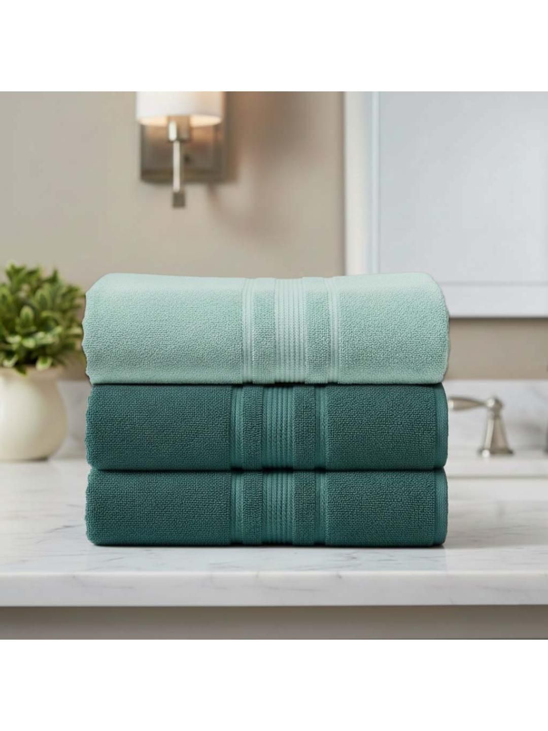 Athom Living Multicoloured & Sea Green 3 Cotton 500 GSM Bath Towel