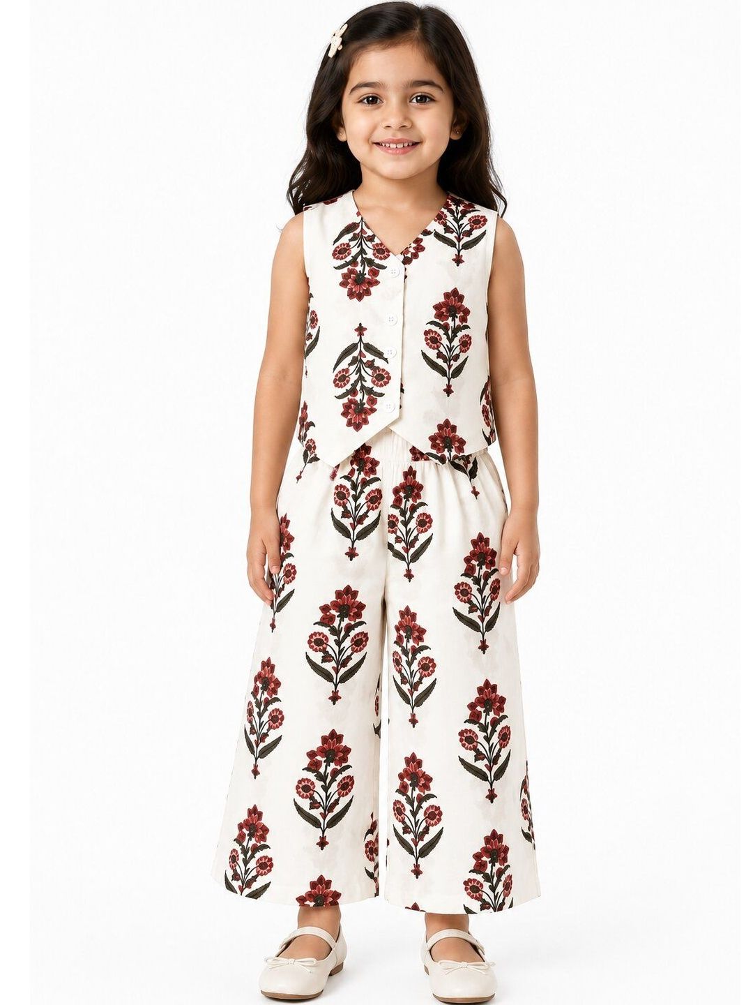 Girls Floral Printed Regular Pure Cotton Top with Palazzos 6
