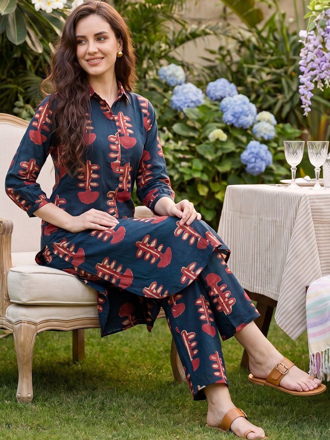 Indo Era Ethnic Motifs Printed Pure Cotton Kurta with Trousers