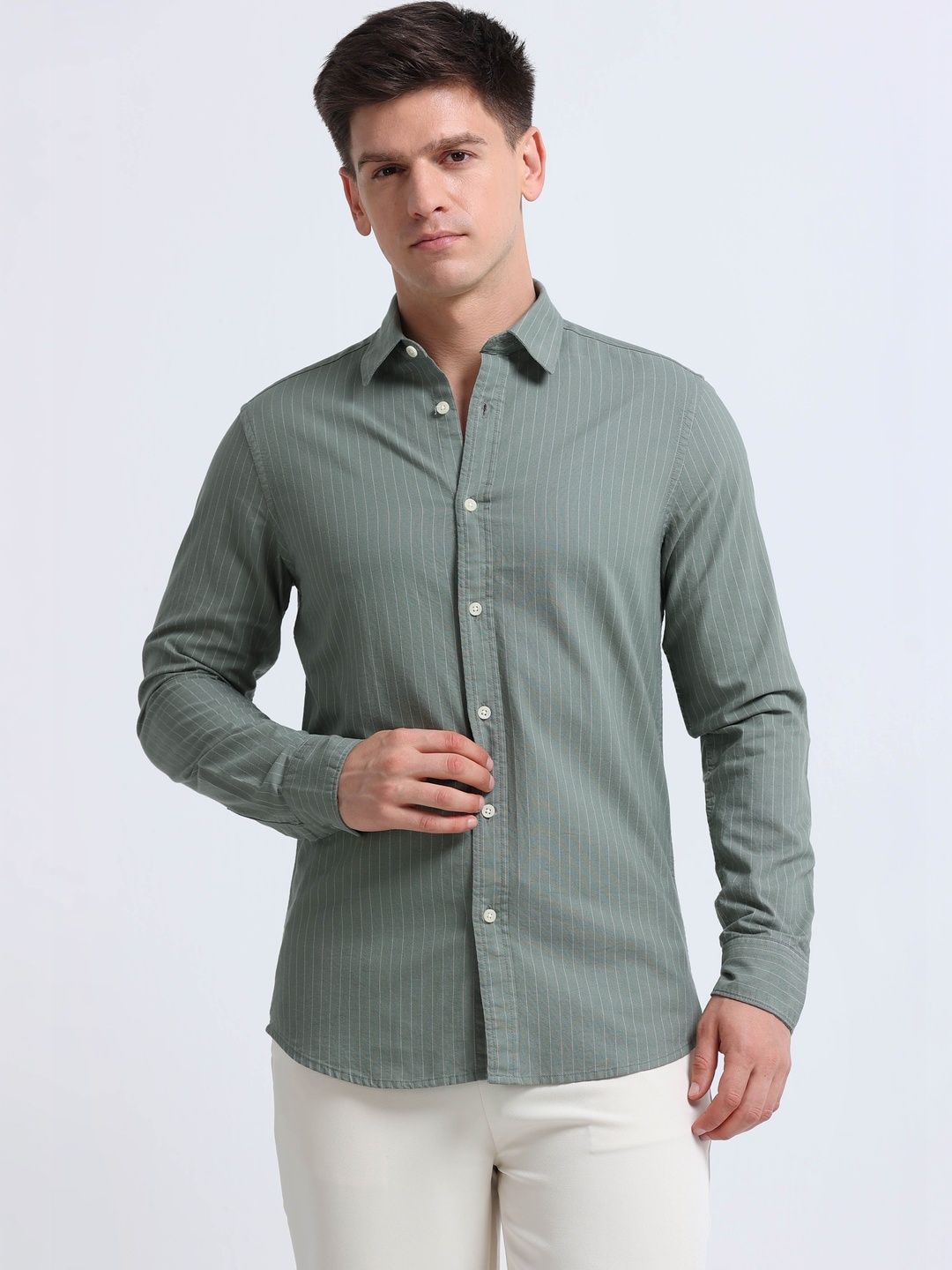 Blu MNKY Men Classic Slim Fit Striped Casual Shirt