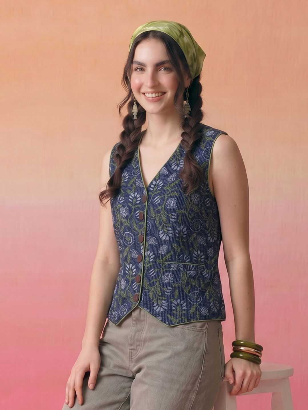ZACCAI Floral Printed Pure Cotton Vest Top