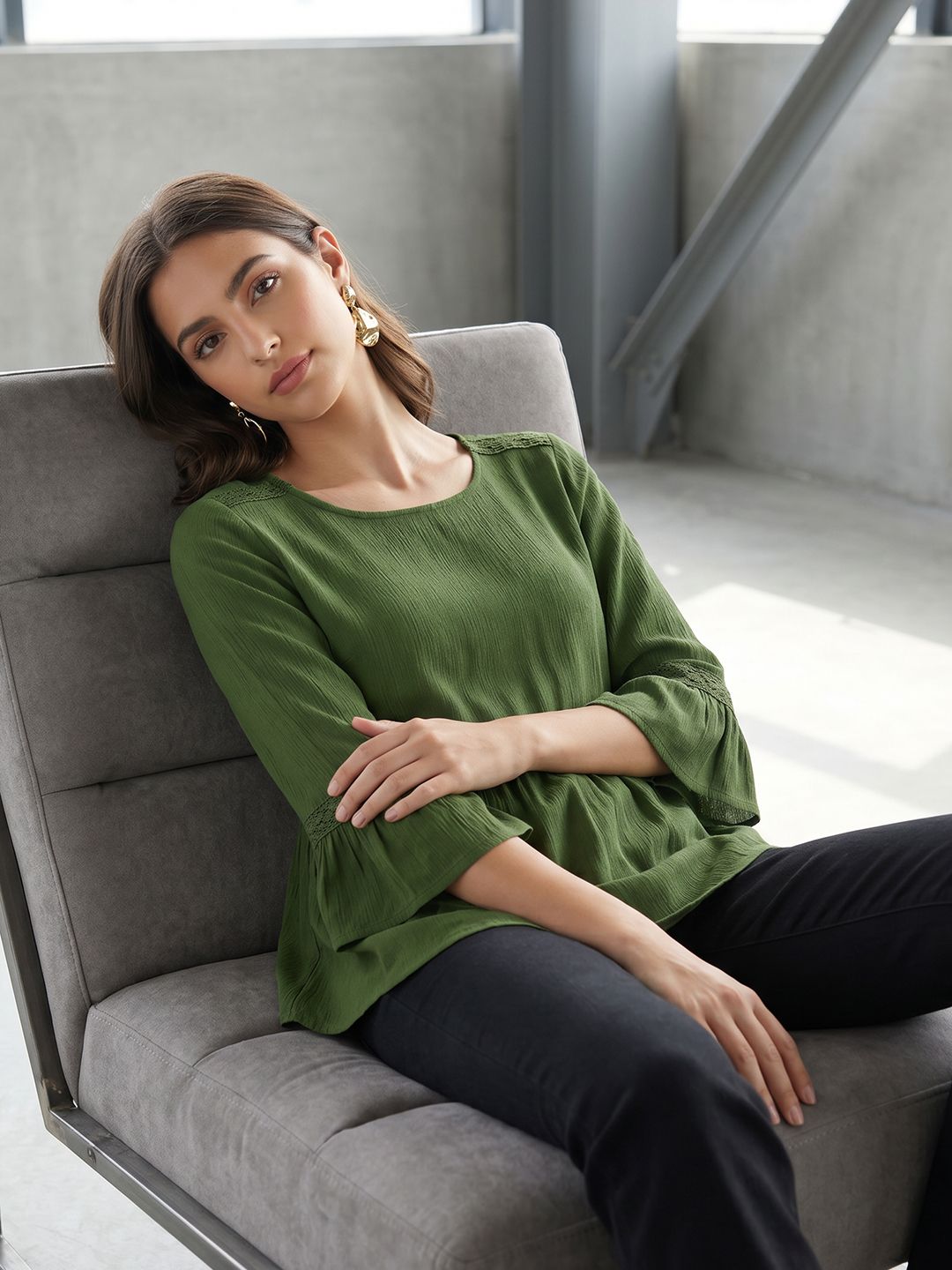 all about you Flared Sleeve Peplum Top