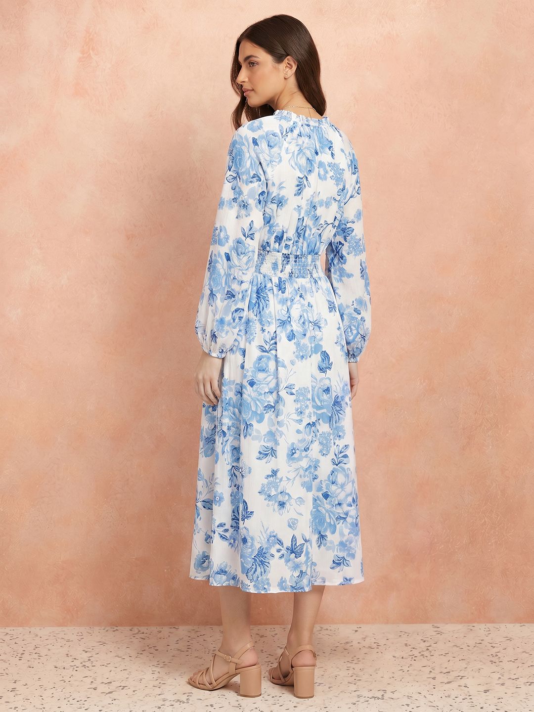 Floral Print Tie-Up Neck A-Line Dress 3