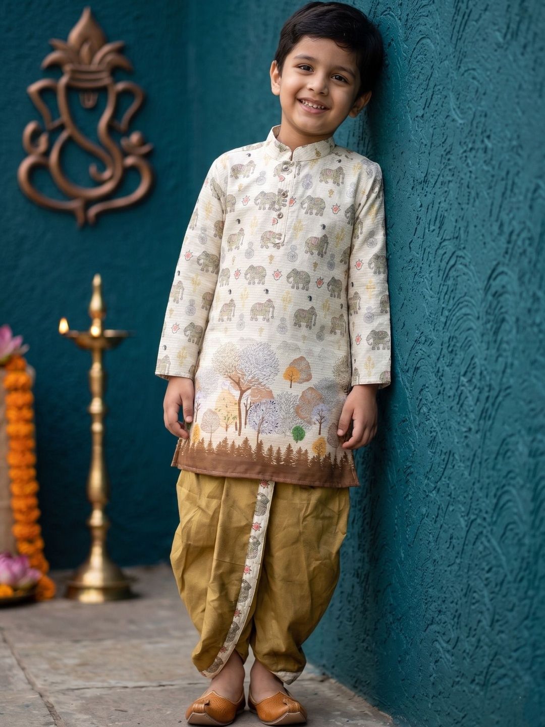 Cae Boys Ethnic Motifs Printed Kurta with Dhoti Pants
