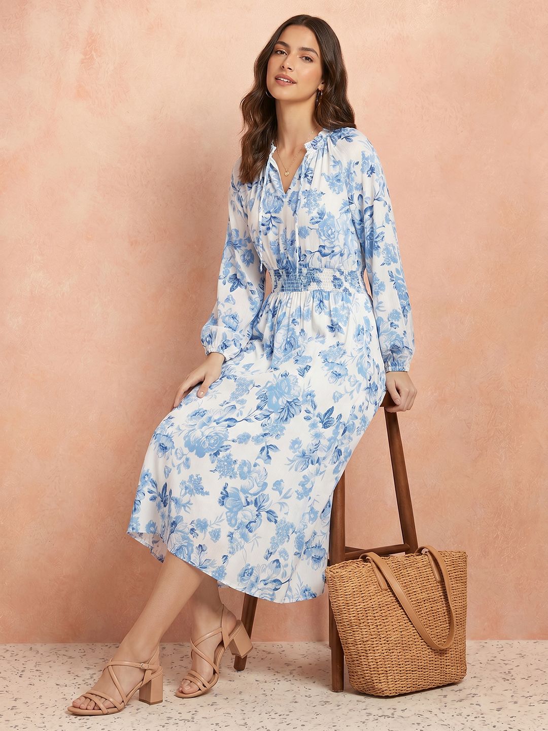 Floral Print Tie-Up Neck A-Line Dress 4