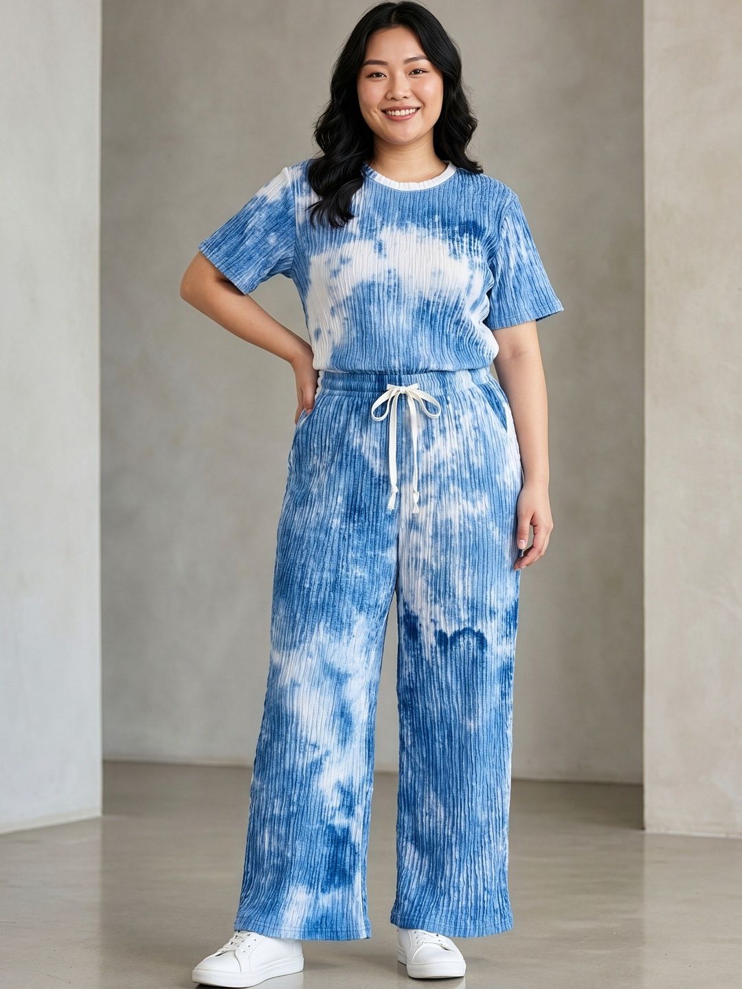 Stem Rope Women Light Blue Regular Fit Top Trouser Co Ord Set
