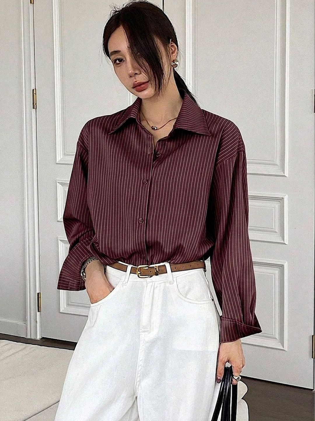 LERIYA FASHION Premium Striped Printed Spread Collar Long Sleeves Relaxed Fit Casual Shirt