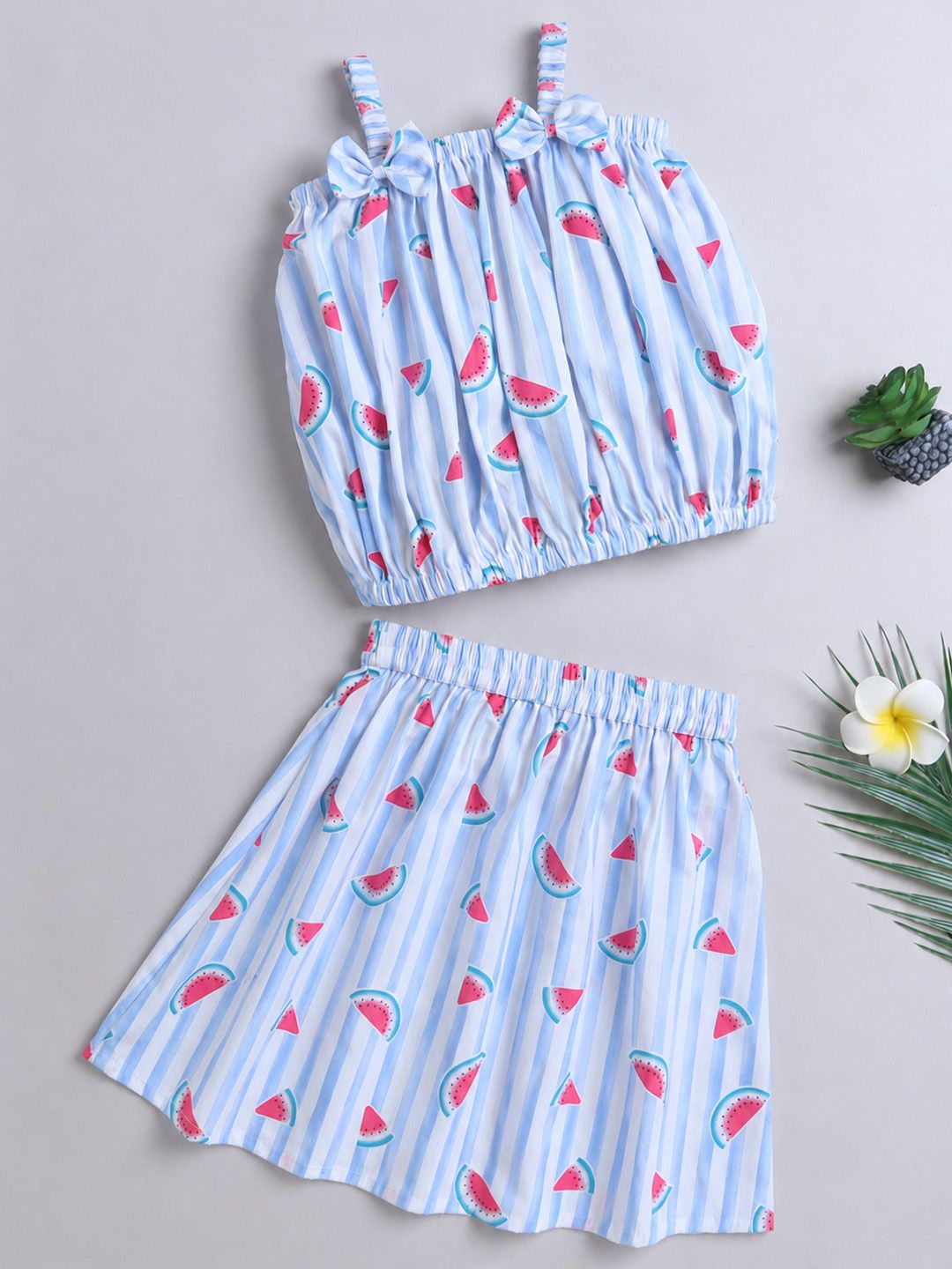 The Magic Wand Girls Printed Sleeveless Pure Cotton Top With Skirt