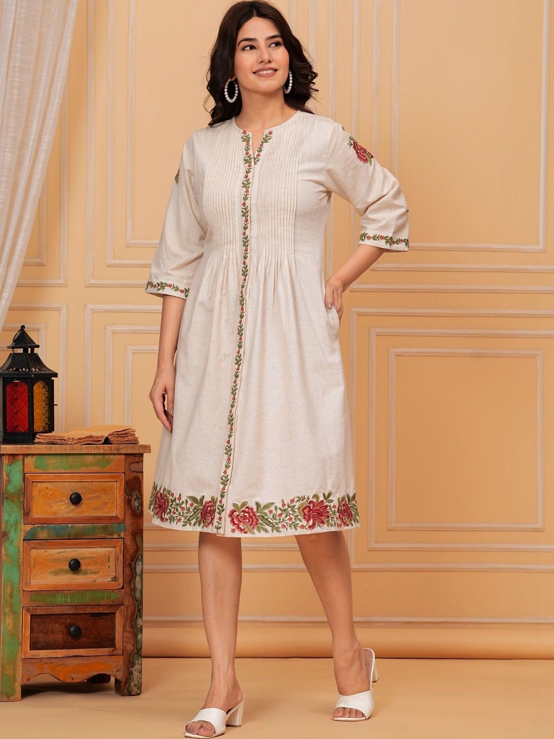 NATICA Floral Embroidered A-Line Dress