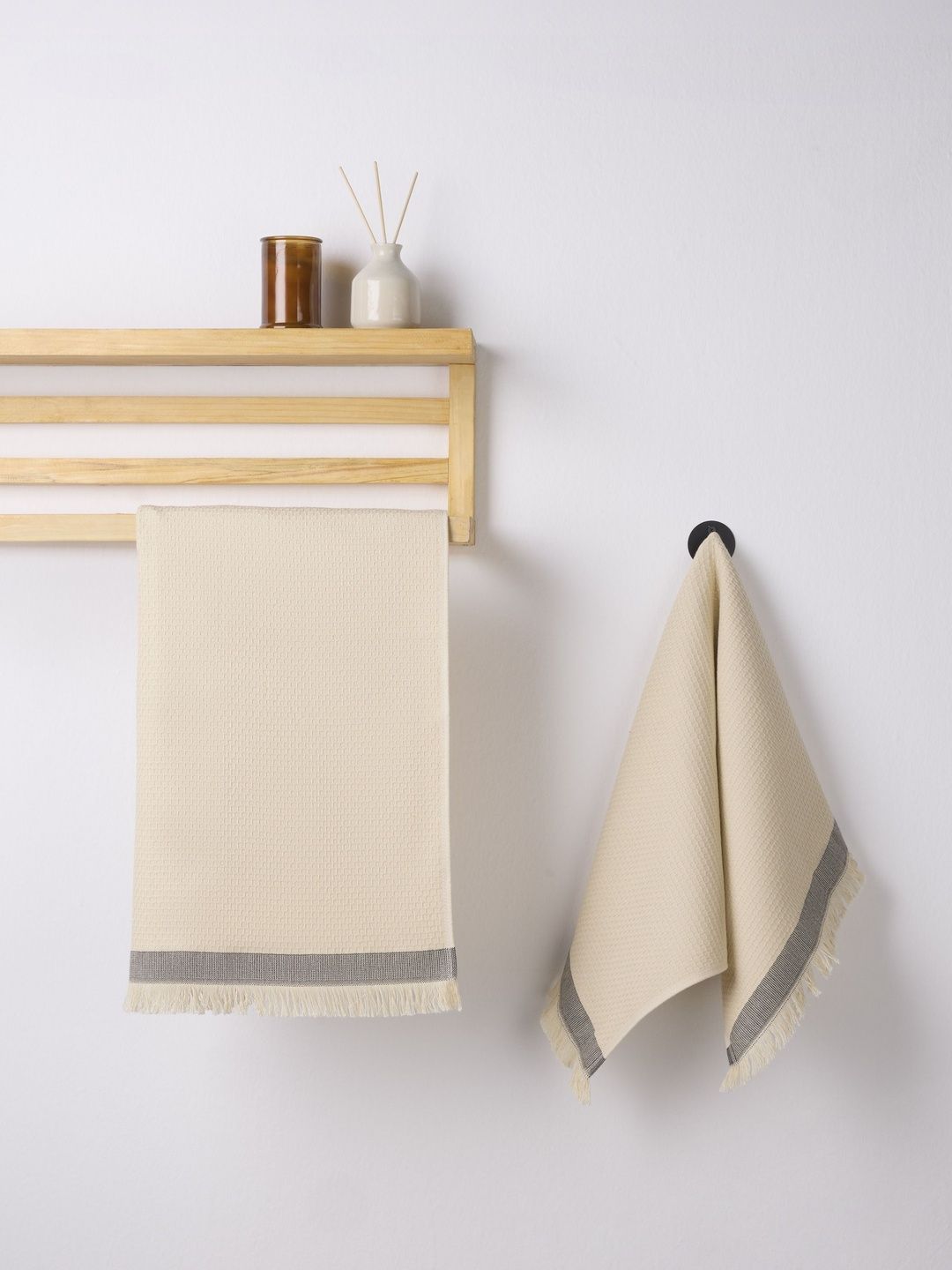 Himeya Grey & Beige 2 Pieces Anti-Bacterial 350 GSM Terry Cotton Hand Towels