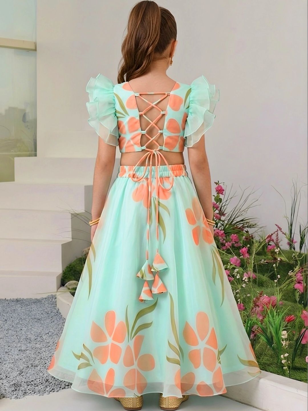 Girls Printed Block Print Ready to Wear Lehenga & 2