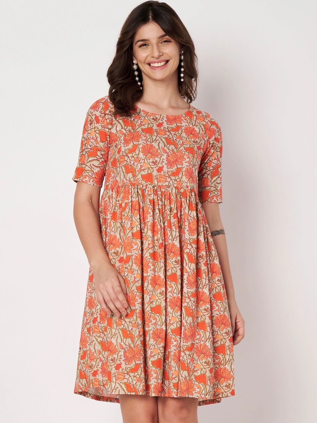9rasa Floral Print A-Line Dress