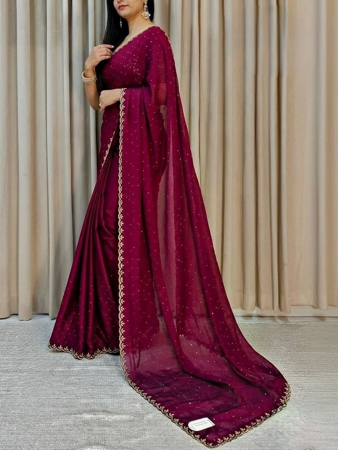 ANIRAV Ethnic Motifs Woven Design Embroidered Poly Chiffon Saree With Blouse