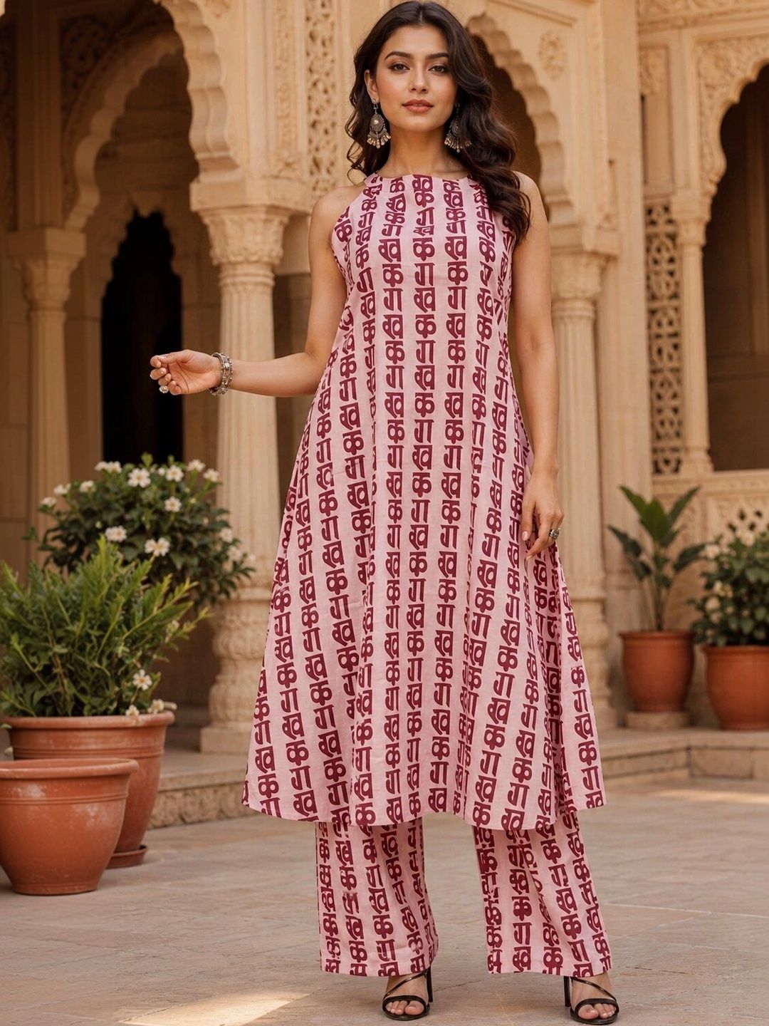 HERE&NOW Women Ethnic Motifs Printed Pure Cotton Kurta with Palazzos