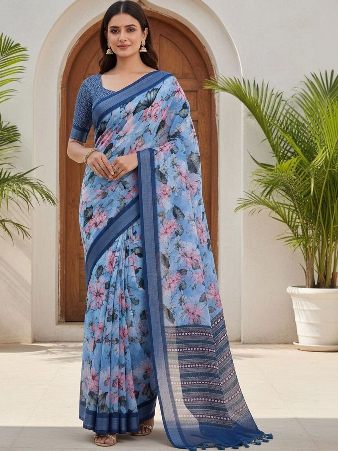 MEHARIKA Floral Cotton Blend Khadi Saree