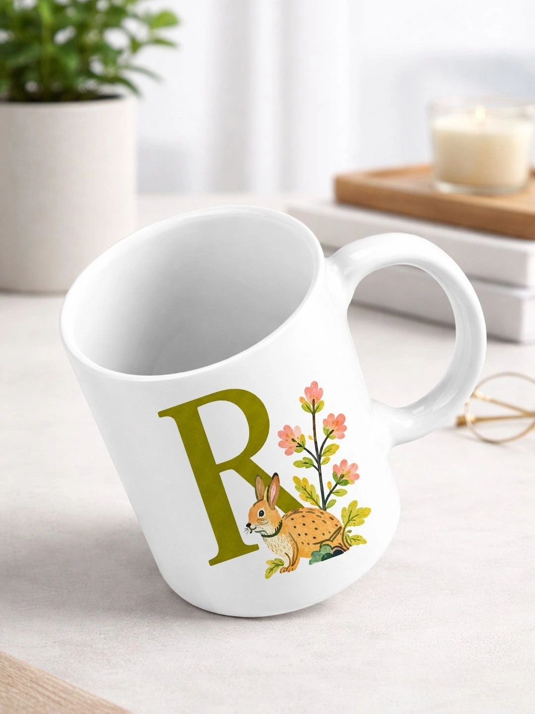 EarthCraft White Printed Ceramic Glossy Mugs Set of Cups and Mugs