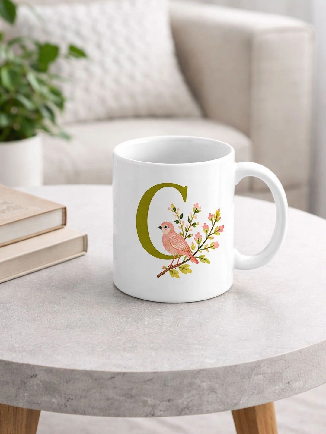 EarthCraft White Floral Printed Ceramic Glossy Mugs Set of Cups and Mugs