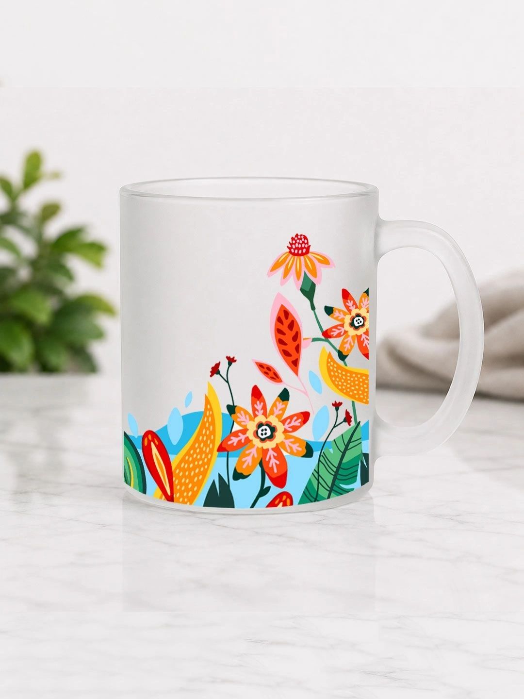 Buy EarthCraft Transparent Floral Printed Glass Transparent Mugs Set Of Cups And Mugs -  - Home for Unisex