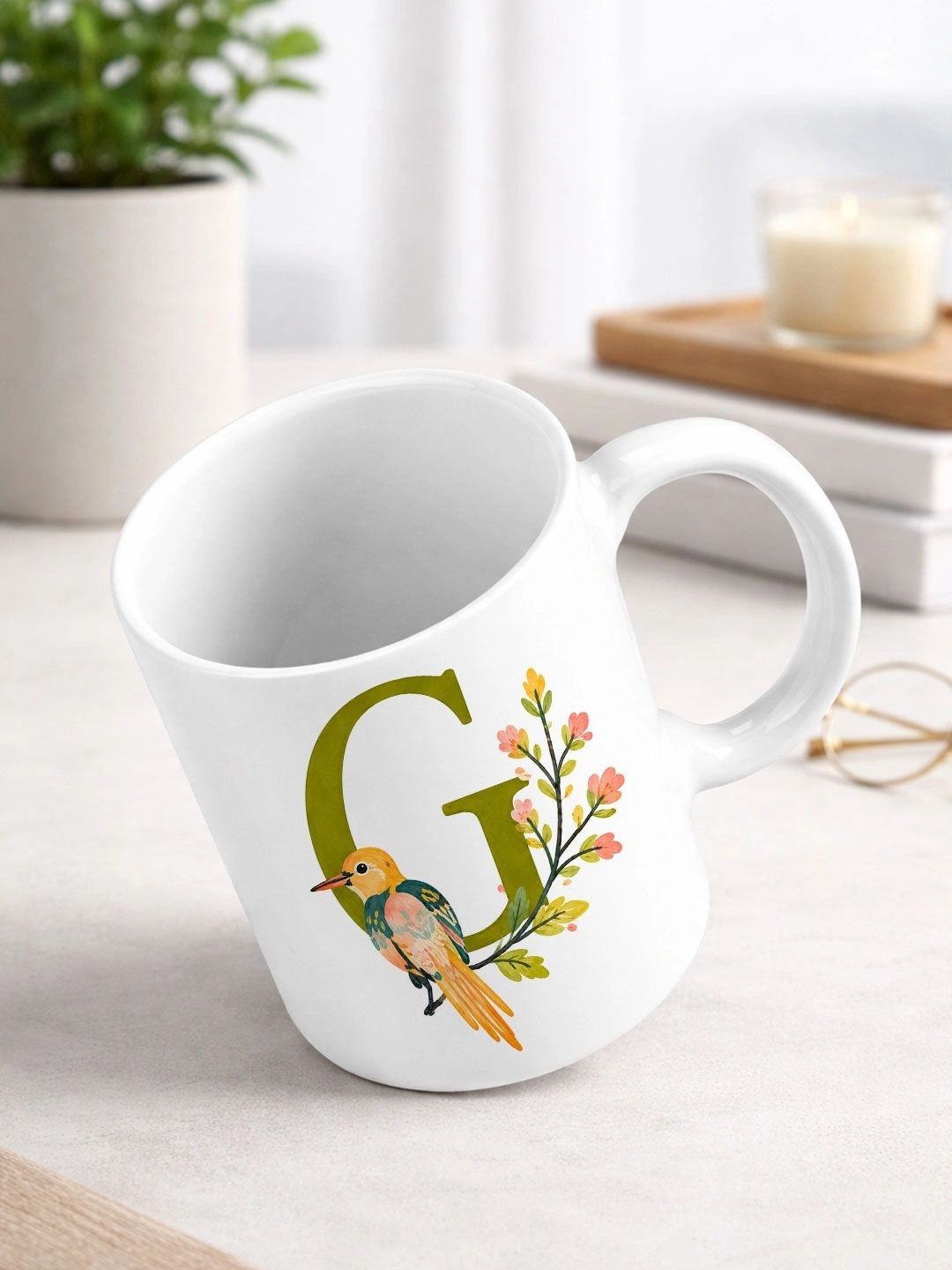 EarthCraft White Printed Ceramic Glossy Mugs Set of Cups and Mugs
